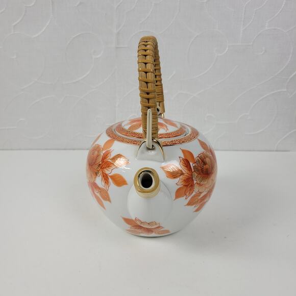 Vtg. Napcoware Japan Teapot With Lid Hand Painted Famille Rose Orange Porcelain - Picture 9 of 15